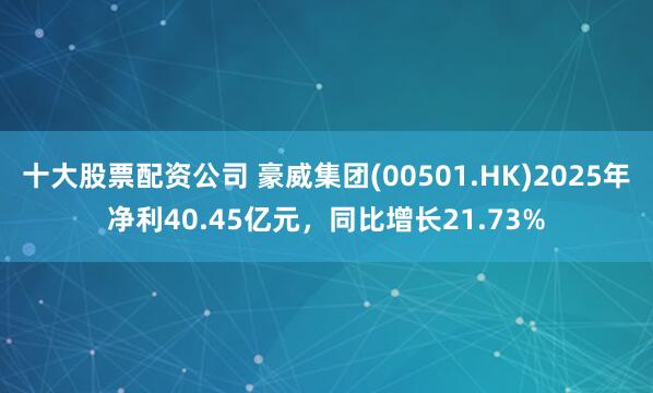 十大股票配资公司 豪威集团(00501.HK)2025年净利40.45亿元，同比增长21.73%